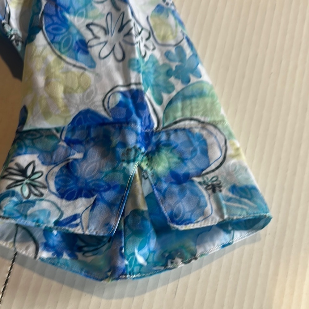 NWT Alfred Dunner Floral elbow fit Button-Up Shirt multi blues side slits collar - Picture 12 of 13